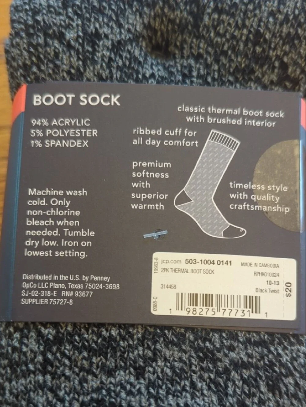 St. John's Bay Gray and Red Cold Weather Thermal Socks - 2 Pack